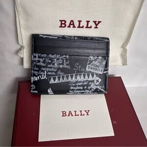 NWT Bally Graffiti Black Leather Bifold Card Holder Wallet